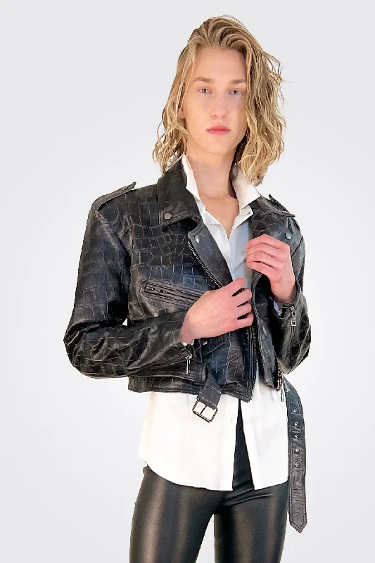 Crocco Leather Jacket - Nero Elasticated Jacket Padded Jacket Insulated Jacket