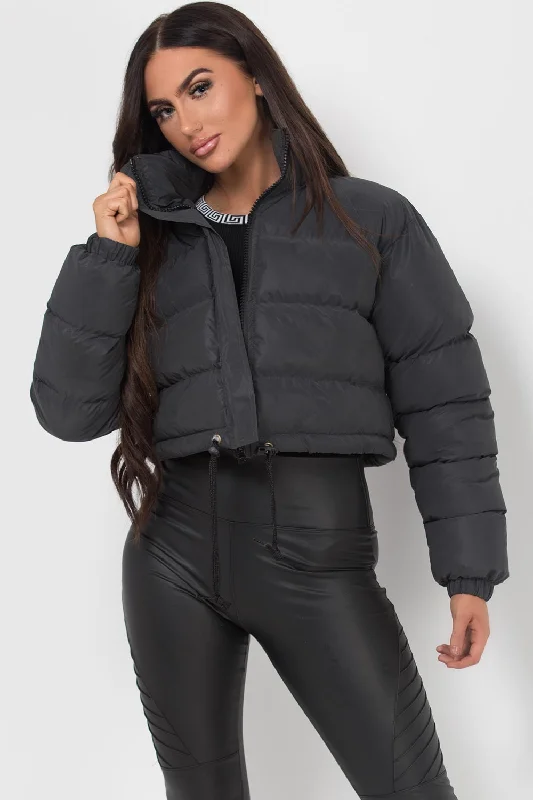 Crop Puffer Jacket Black Reflective Herringbone Jacket Checkered Jacket Solid Jacket