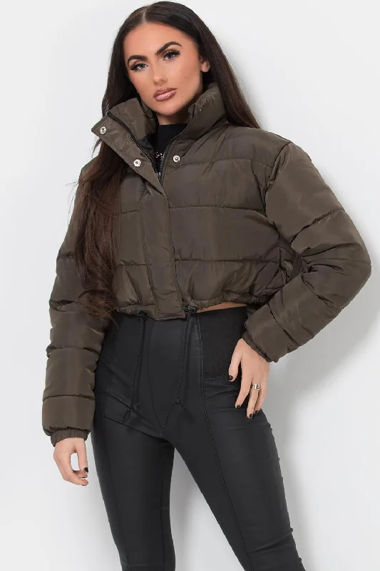 Crop Puffer Jacket Khaki Oversized Jacket Tailored Jacket Straight Jacket