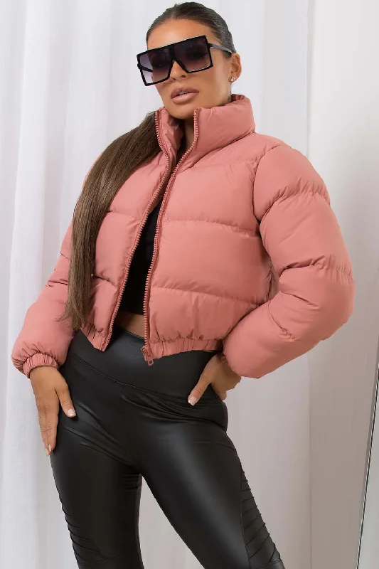 Crop Puffer Jacket Pink Tailored Jacket Straight Jacket A-Line Jacket