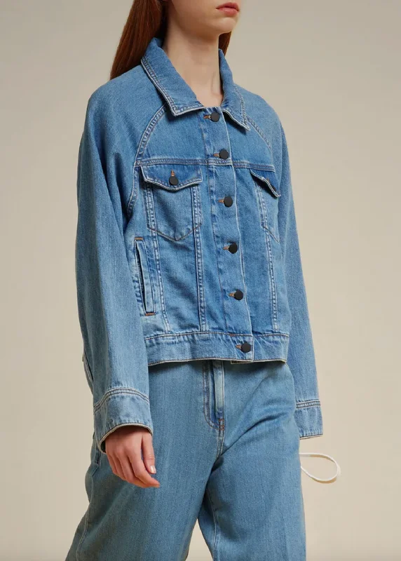 Denim Jacket - Mid Blu Denim Satin Jacket Silk Jacket Chiffon Jacket