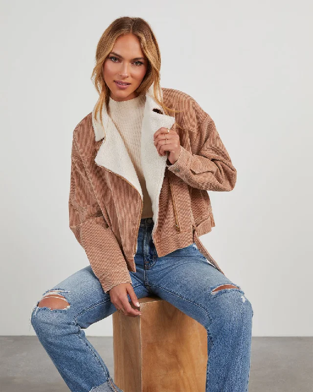 Devyn Corduroy Sherpa Moto Jacket Tailored Jacket Straight Jacket A-Line Jacket