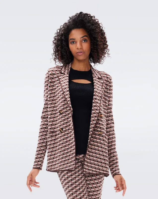 Dion Knit Jacquard Jacket - Wave Geo Hazelnut Zippered Jacket Buttoned Jacket Snapped Jacket