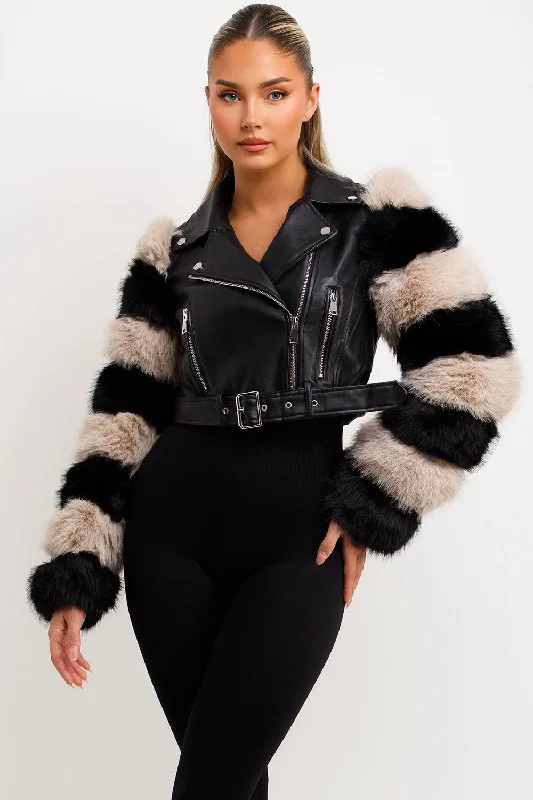 Faux Fur Faux Leather Aviator Jacket Black Contrast Denim Jacket Leather Jacket Suede Jacket