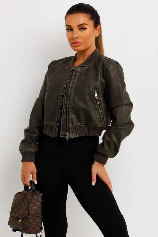 Faux Leather Bomber Jacket Khaki Nylon Jacket Polyester Jacket Spandex Jacket