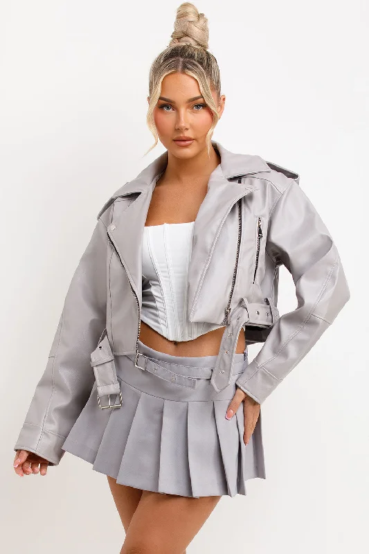 Faux Leather Jacket Grey Satin Jacket Silk Jacket Chiffon Jacket