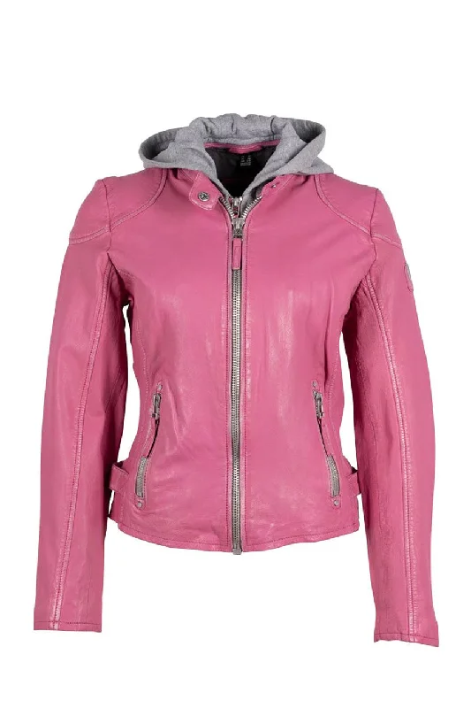 Finja Hooded Leather Jacket - Pink Hooded Jacket Caped Jacket Shawl Collar Jacket