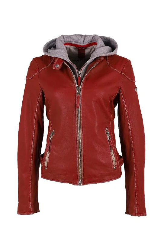 Finja Hooded Leather Jacket - Red Nylon Jacket Polyester Jacket Spandex Jacket