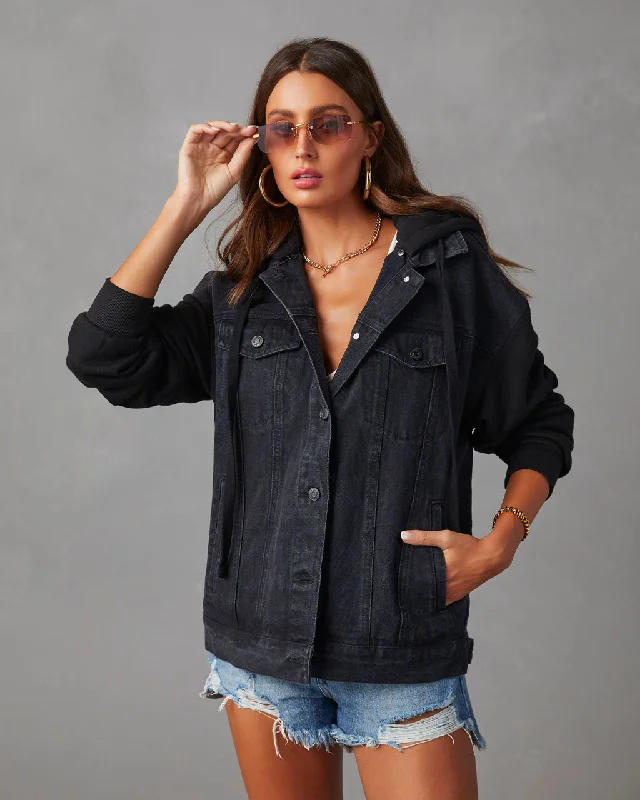 Gerardi Hooded Denim Jacket Stand-Up Collar Roll-Neck Collar Turtle Neck