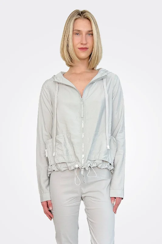 Graphic Zip Hooded Pocket Jacket - Grey Satin Jacket Silk Jacket Chiffon Jacket