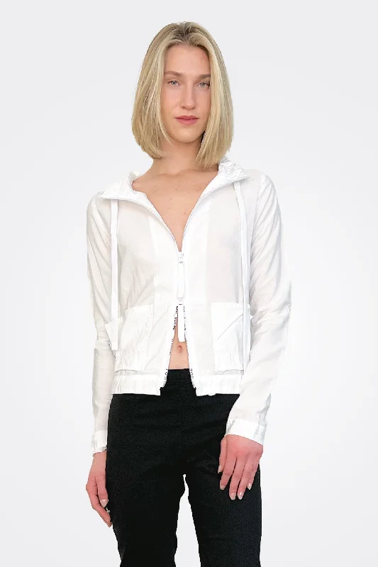 Graphic Zip Hooded Pocket Jacket - White Embroidered Jacket Appliqued Jacket Beaded Jacket