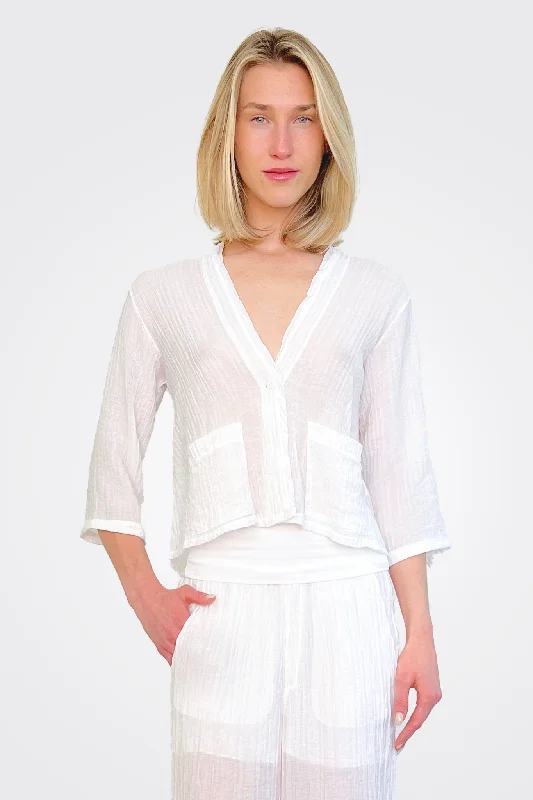 Half Sleeve Texture Jacket - White Elasticated Jacket Padded Jacket Insulated Jacket