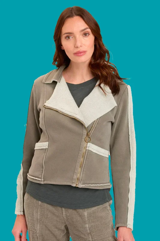 Hanford Moto Jacket - Grove Pigment Notch Collar Peter Pan Collar Cowl Neck