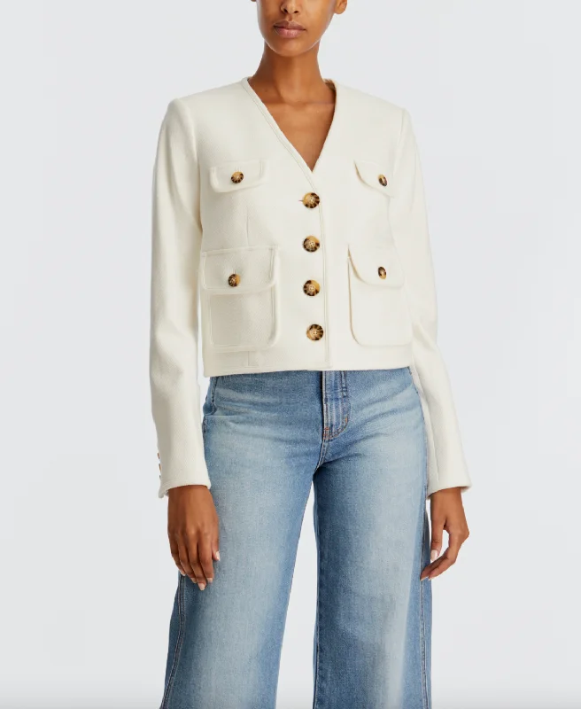 Isola Jacket - Off White Denim Fabric Leather Fabric Suede Fabric