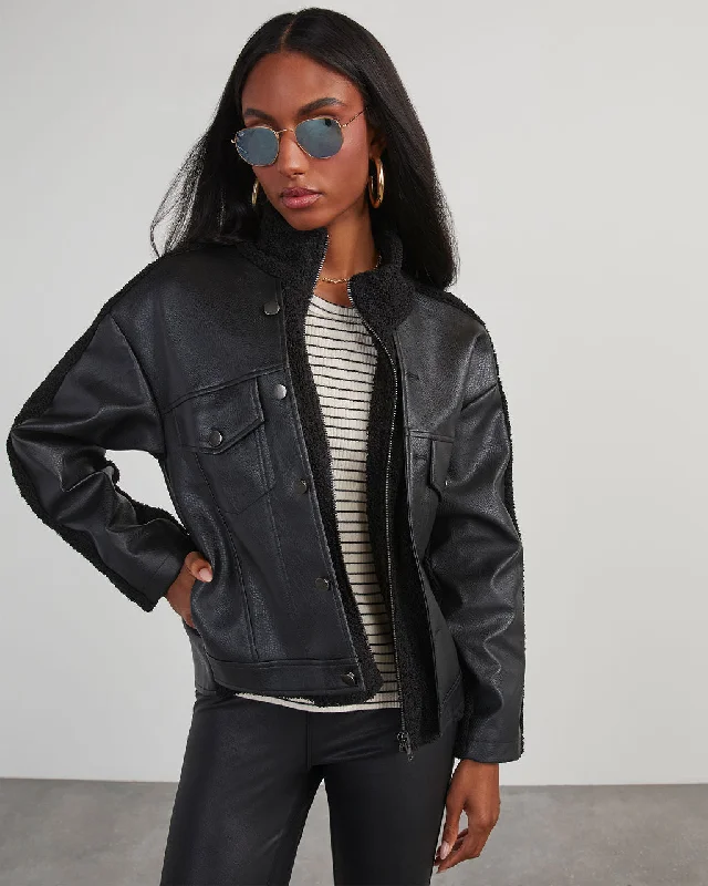 Jarrett Faux Leather Sherpa Contrast Jacket Satin Jacket Silk Jacket Chiffon Jacket