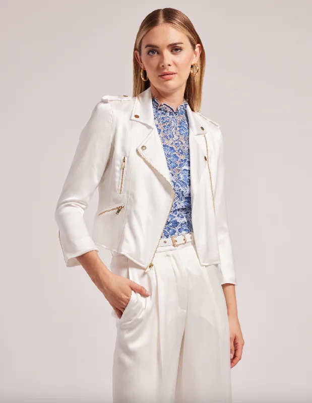 Kassandra Satin Moto Jacket - White Mesh Jacket Canvas Jacket Denim Jacket