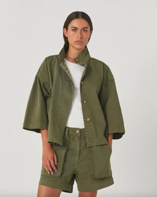Katje Light Canvas Jacket - Army Herringbone Jacket Checkered Jacket Solid Jacket