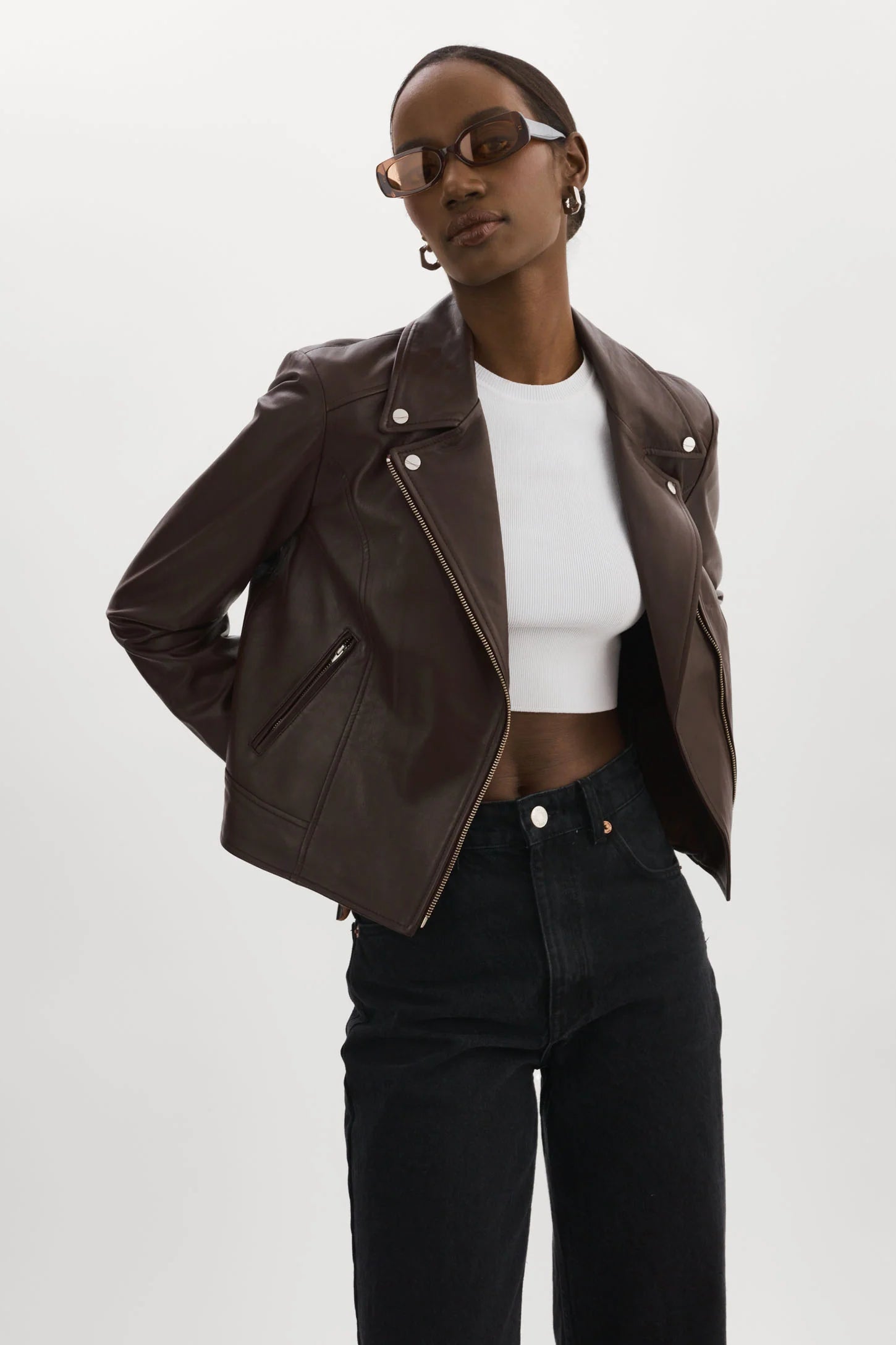 Kelsey Leather Biker Jacket - Mahogany Lace Jacket Ribbed Jacket Sequined Jacket