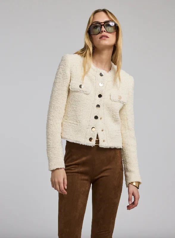 Kennedi Tweed Jacket - Cream Belted Jacket Elasticated Jacket Padded Jacket