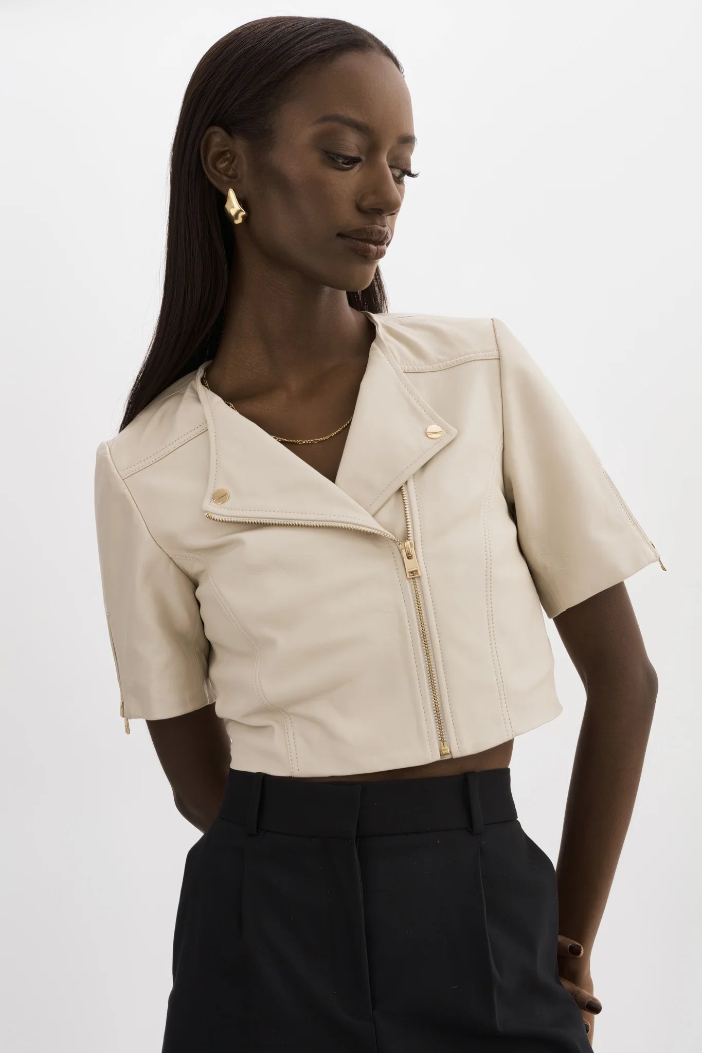 Kirsi Cropped Biker Jacket - Bone Wool Jacket Cashmere Jacket Tweed Jacket