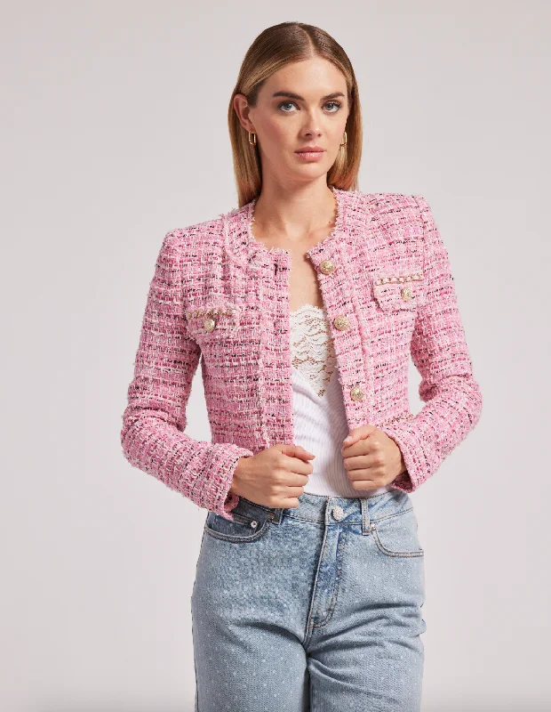 Kristen Tweed Jacket - Pink Front Pockets Side Pockets Patch Pockets
