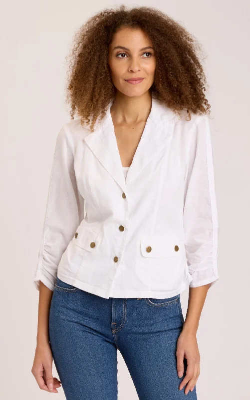 Linen Folksy Jacket - White Ribbed Jacket Pleated Jacket Ruffled Jacket