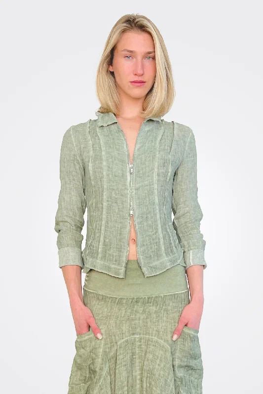 Linen Zip Jacket - Cactus Fitted Jacket Loose Jacket Oversized Jacket