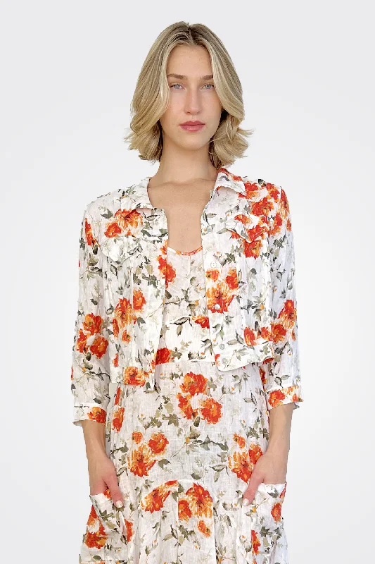 Menlow Linen Crop Jacket - Mango Floral Wool Fabric Cashmere Fabric Tweed Fabric