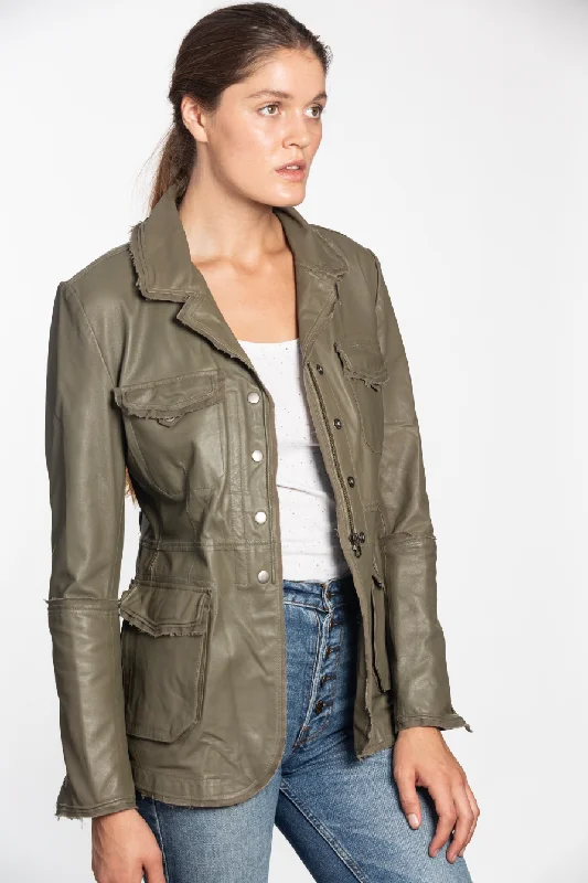 Meryl Leather Jacket - Sage Satin Jacket Silk Jacket Chiffon Jacket