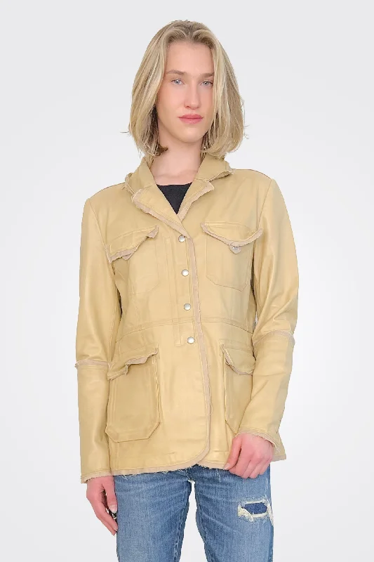 Meryl Leather Jacket - Sand Rayon Jacket Velvet Jacket Corduroy Jacket