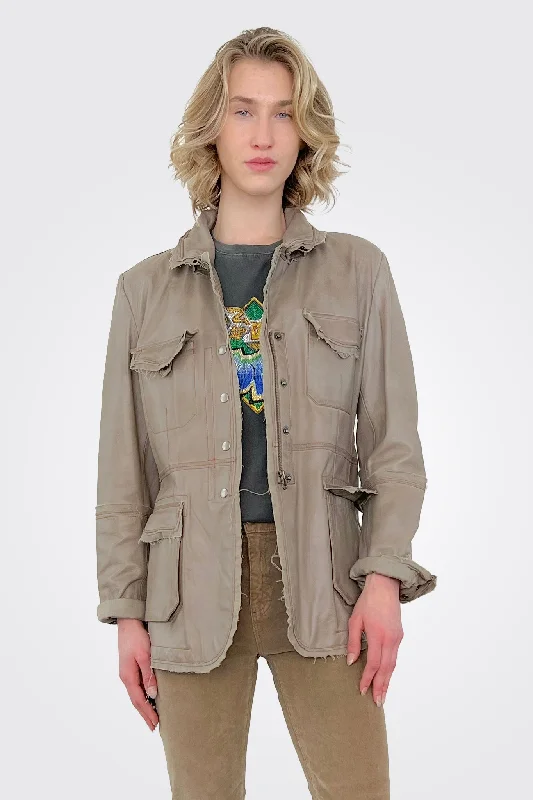 Meryl Leather Jacket - Thunder Notch Collar Jacket Peter Pan Collar Jacket Cowl Neck Jacket