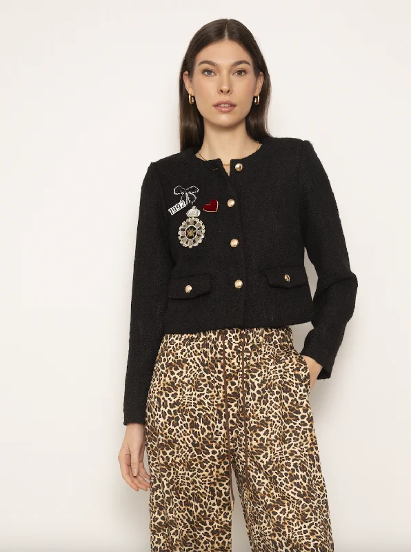 Miley Tweed Jacket - Black Zippered Jacket Buttoned Jacket Snapped Jacket