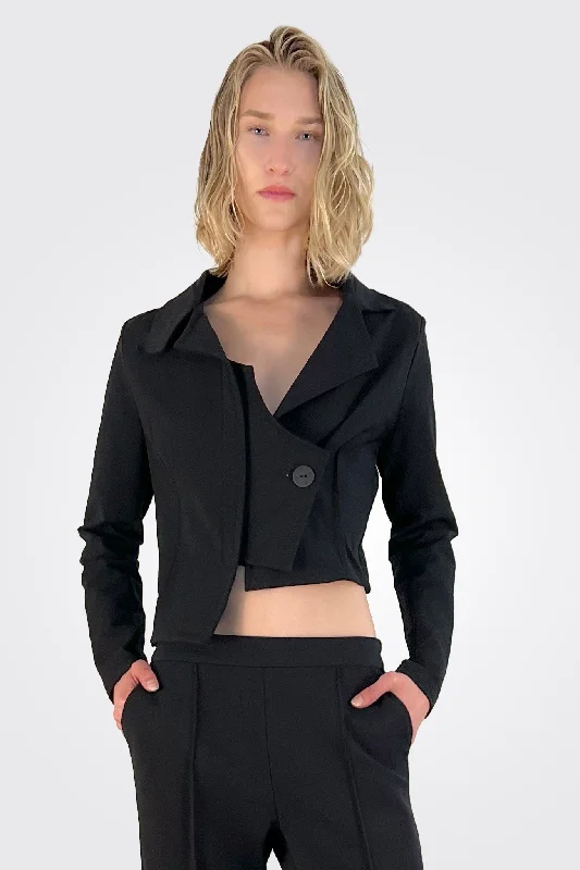 Nusa Asymmetrical Jacket - Black Satin Jacket Silk Jacket Chiffon Jacket