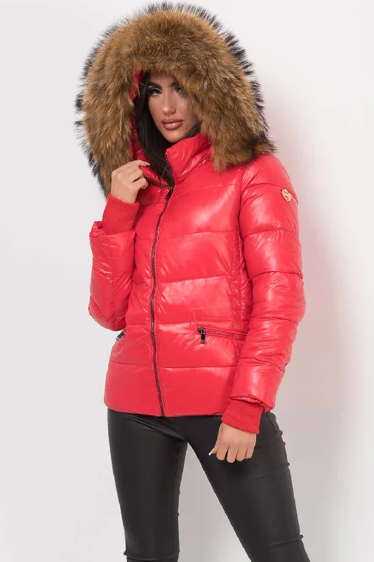 Puffer Jacket With Real Fur Hood Red Striped Jacket Polka Dot Jacket Floral Jacket