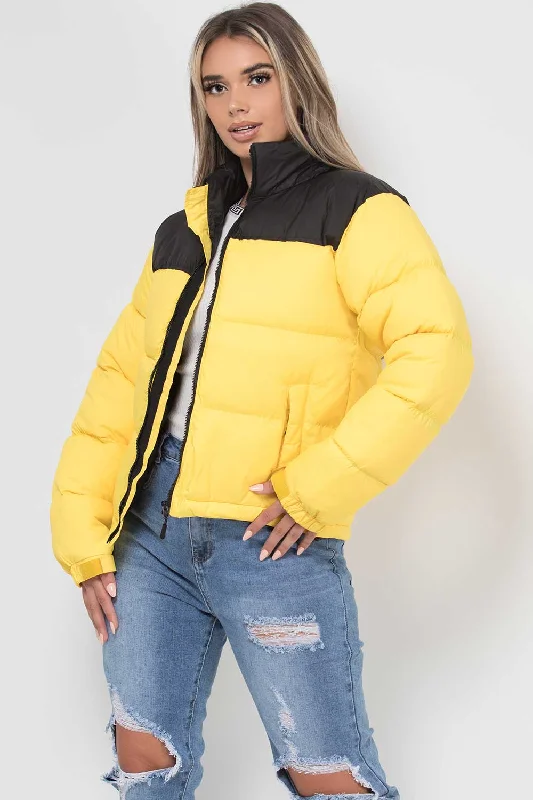 Puffer Jacket Yellow Colour Block Jacket Blazer Coat