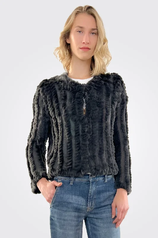 Rosa Fur Jacket - Shadow Herringbone Jacket Checkered Jacket Solid Jacket