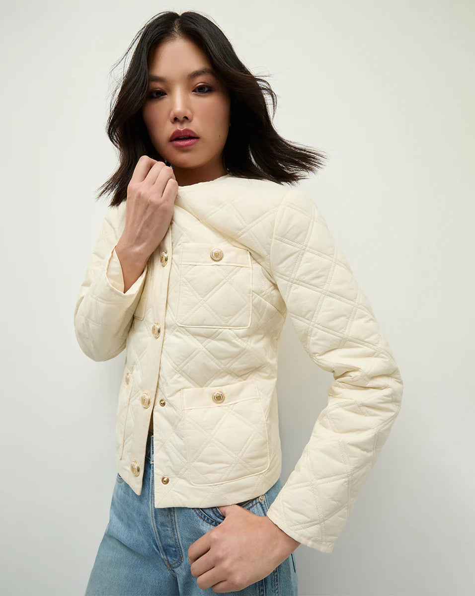 Shalia Quilted Jacket - Ivory Denim Jacket Leather Jacket Suede Jacket