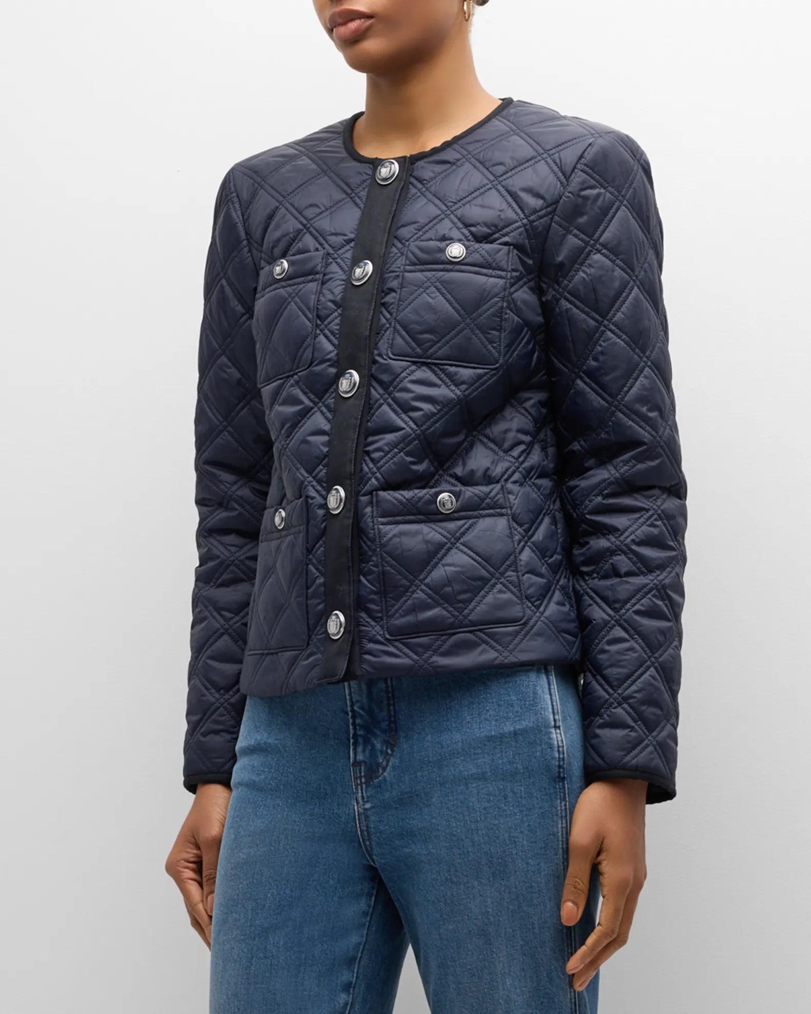 Shalia Quilted Jacket - Navy Fleece Jacket Down Jacket Parka