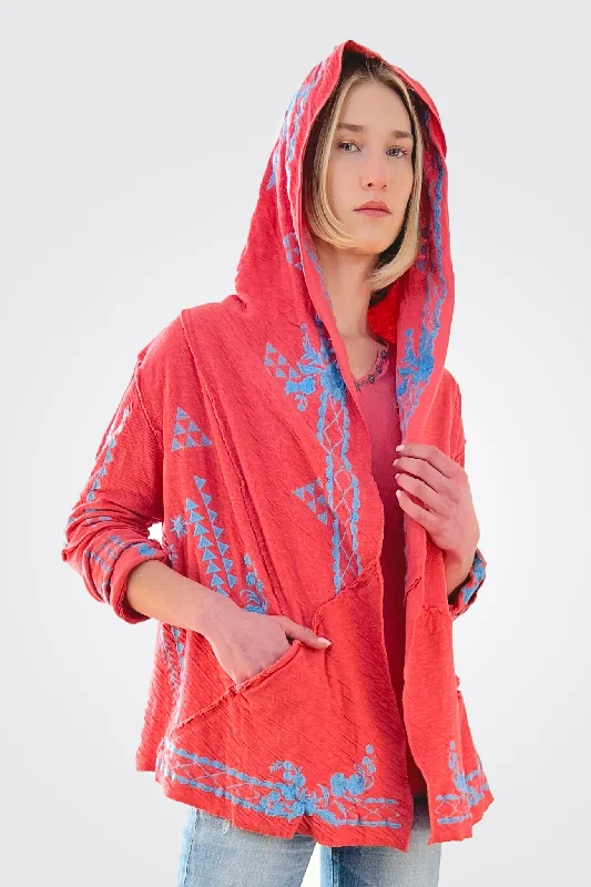 Sia Jacket - Watermelon A-Line Jacket Boat Neck Shawl Collar