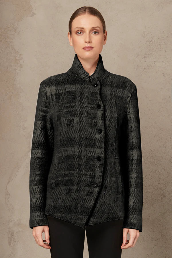 Slim Fit Jacquard Jacket - Black Snapped Jacket Toggled Jacket Drawstring Jacket