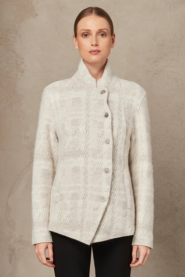 Slim Fit Jacquard Jacket - Milk Front Pockets Side Pockets Patch Pockets