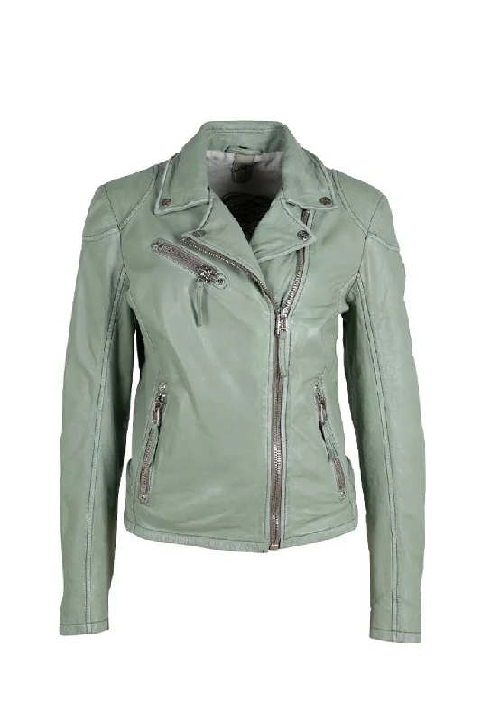 Sofia Leather Jacket - Frosty Green Embroidered Jacket Appliqued Jacket Beaded Jacket