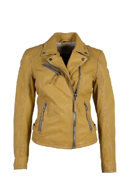 Sofia Leather Jacket - Yellow Lace Jacket Ribbed Jacket Sequined Jacket