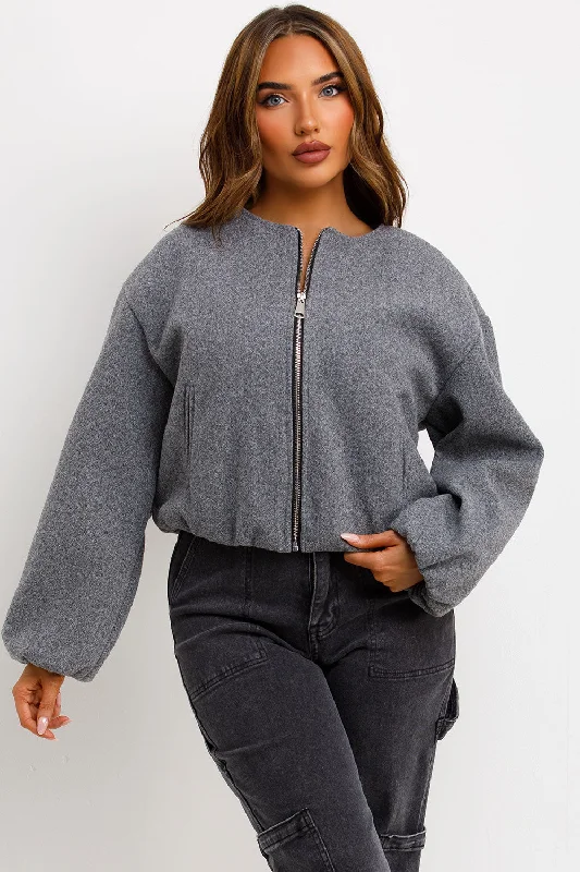 Soft Bomber Jacket Grey Knit Jacket Woven Jacket Fleece Jacket