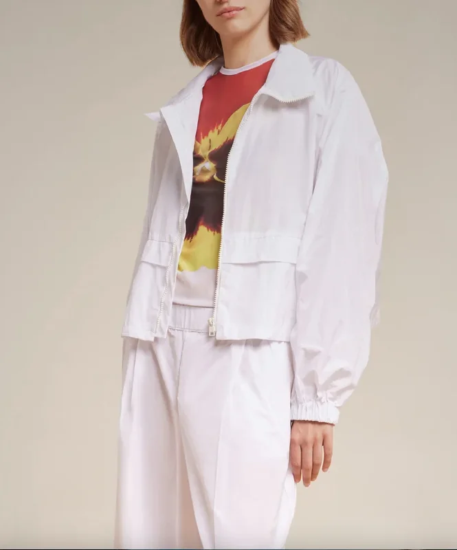 Taffeta Bomber Jacket - White Faux Fur Fabric Real Fur Fabric Shearling Fabric