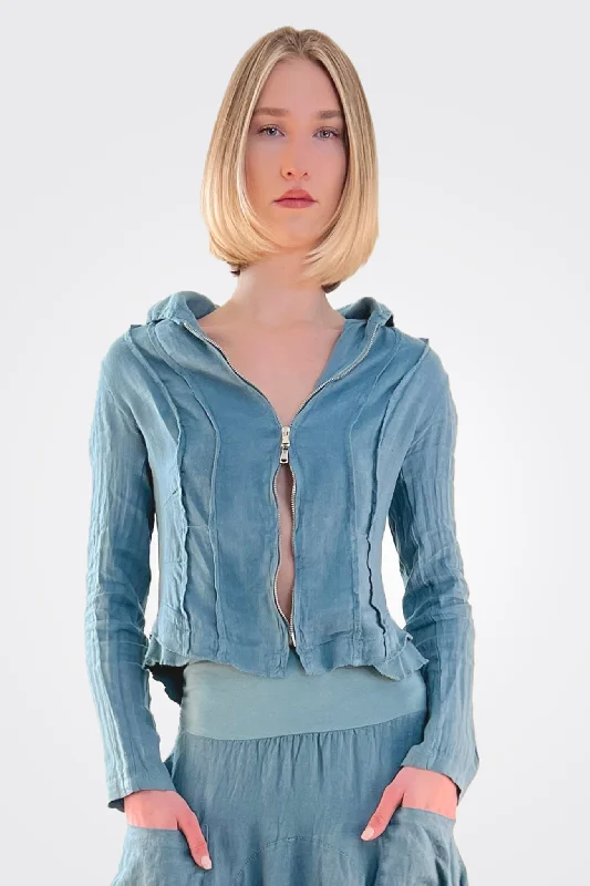Textured Line Zip Up Jacket - Salvini Nylon Fabric Polyester Fabric Spandex Fabric