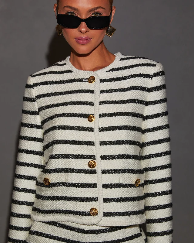 To New Heights Striped Tweed Jacket Satin Fabric Silk Fabric Chiffon Fabric