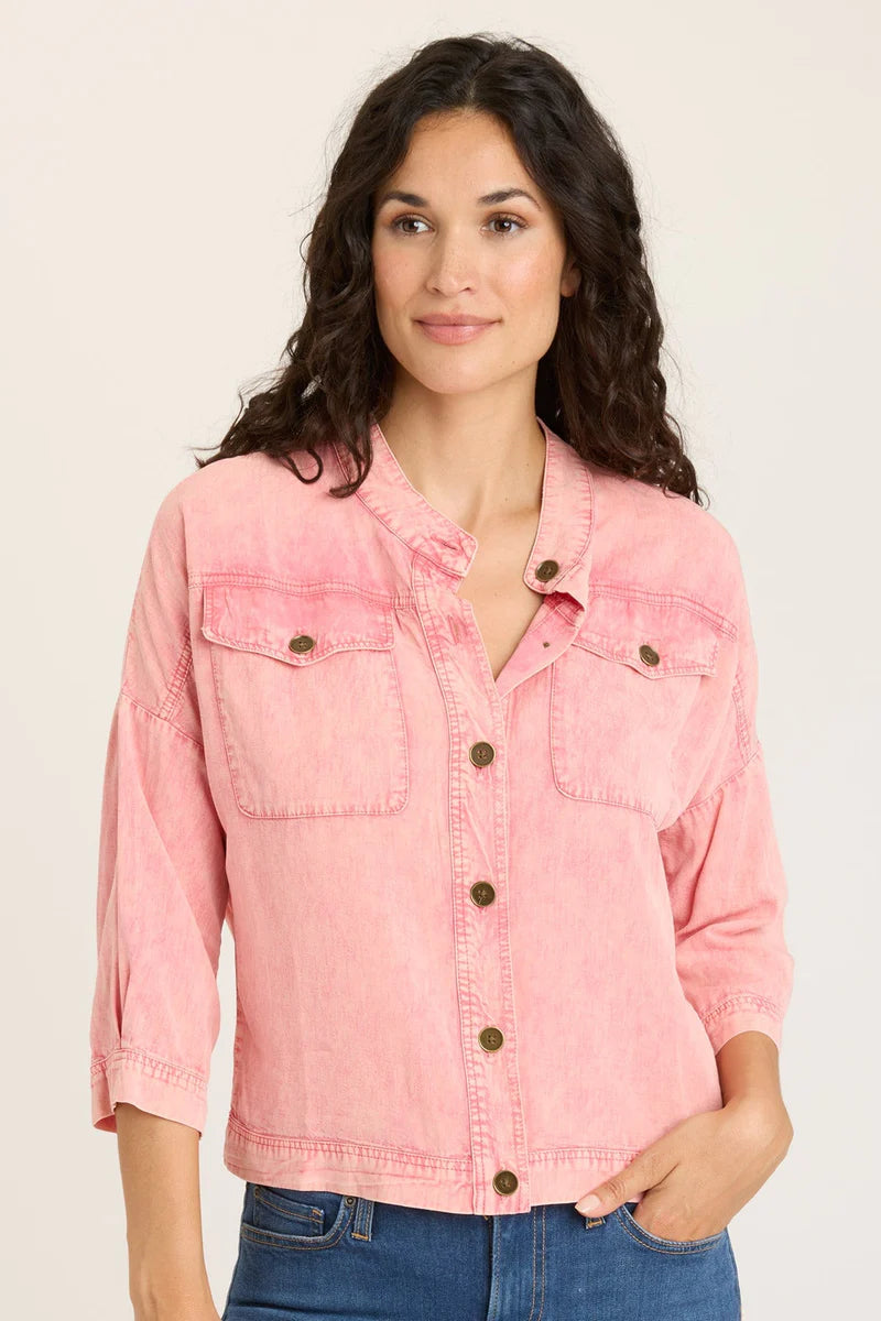 Twill Colbert Jacket - Distressed Wash Rose Chenille Fabric Brocade Fabric Lace Fabric