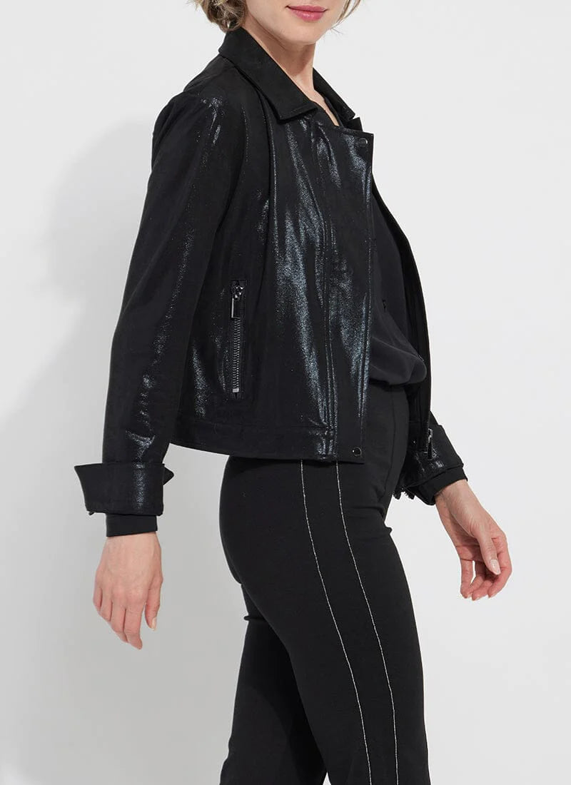 Valencia Patent Foil Vegan Suede Jacket - Black Anorak Shell Jacket Lightweight Jacket