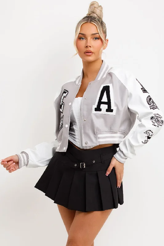 Varsity Bomber Faux Leather Jacket With Letter Detail Grey Wool Jacket Cashmere Jacket Tweed Jacket Varsity Bomber Faux Leather Jacket With Letter Detail Grey Wool Jacket Cashmere Jacket Tweed Jacket